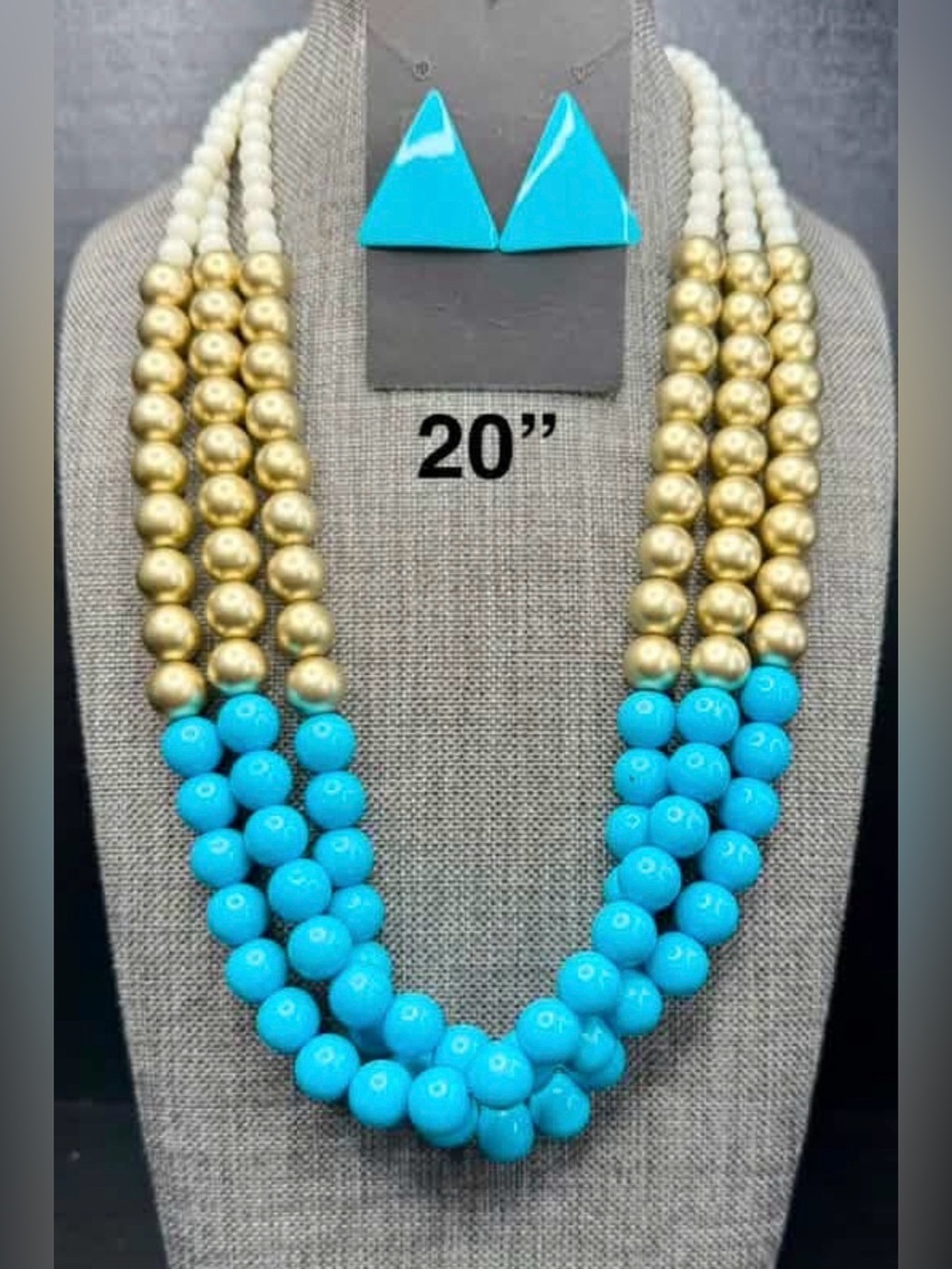 98. Gold and Turquoise Multi-Strand Beaded Necklace